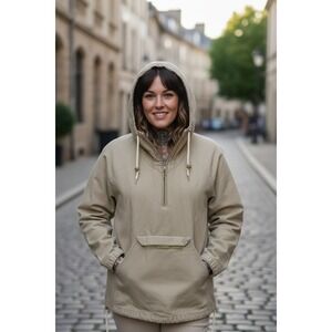 Vtg Columbia Pullover Canvas Cotton Hoodie XL Camping Hiking Safari 1/2 Zip